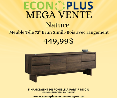 Econoplus Nature  Meuble Télé 72" Brun Simili-Bois  Entreposage, View more