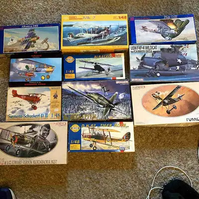 I have high end complete model kits some with Lazor etched metal parts. 1 /48 scale WWI biplanes and...