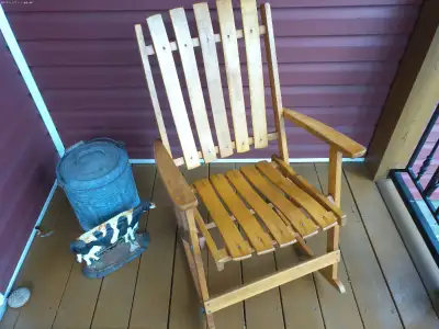 Vintage Wooden Slats Rocking Chair --1940s Rustic
