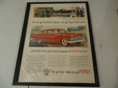 1955 Ford original Magazine Print Ad. Big 10" x 14".Features Fairlane and Thunderbird. See Pictures....