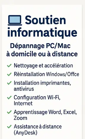  Aide informatique – Dépannage PC/Mac à domicile ou à distance, View more
