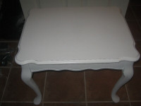 Refinished white Queen Anne wood side tables, pair