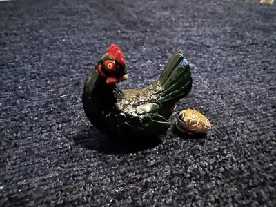 Hantel Victorian Miniature Made in Scotland Chicken that laid the golden egg Pewter miniature 2 piec...