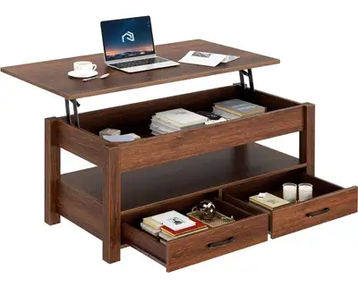 Rolanstar Lift Top Coffee Table with Drawers and Hidden Compartm, View more