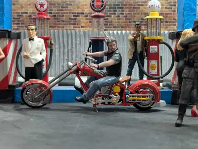 This is a 1:18 scale diecast model of the Orange County Choppers Fire Bike, in used condition. A nea...