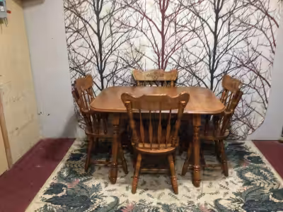 Refinished Table & 4 Chairs Solid Wood set completely refinished 2 regular & 2 Captains Chairs 36” x...