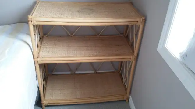 Vintage BOHO 3-Tier Bamboo & Wicker Shelf – Like New, Must Go! in Bookcases & Shelving Units in London - Image 3