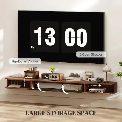 Walnut wall mounted 71" Floating TV Stand for TVs up to 75 Inch, View more
