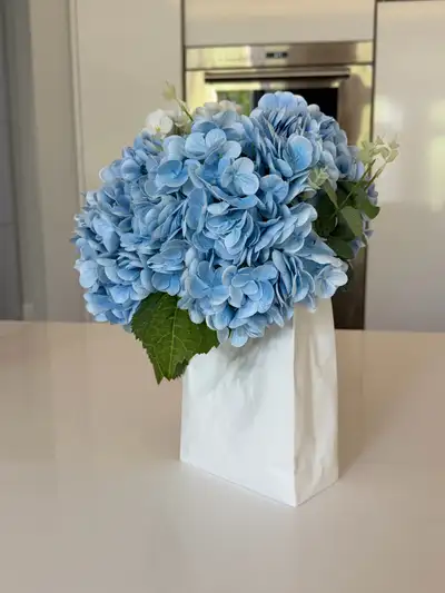 crinkle bag vase by M.Komatsu w/ hydragneas, View more