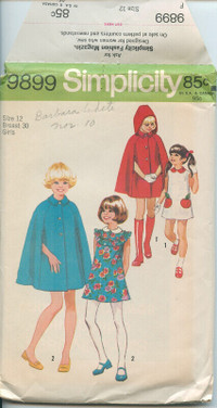 Simplicity Pattern 9899 Girls Cape,  Dress with hood from 1972