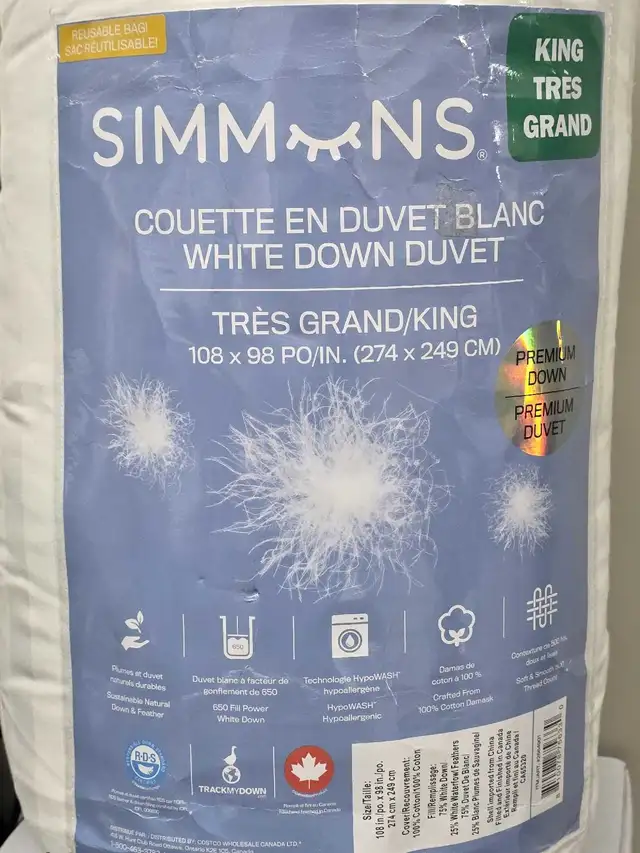 Simmons King Size Down Duvet in Bedding in London - Image 2