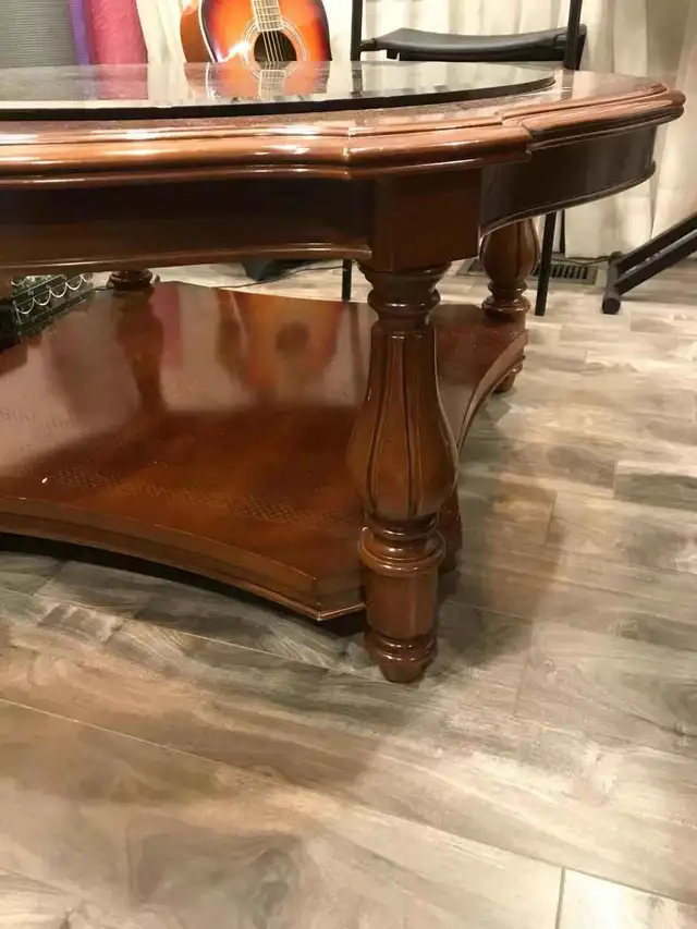 Vintage Solid Wood Table Set - Console +3 Glass Top Tables in Other Tables in Hamilton - Image 6