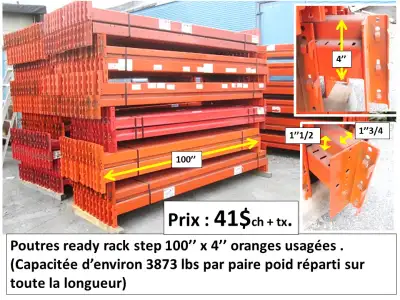 Poutre ready rack step 100'' x4'' usagée et autres racking, View more
