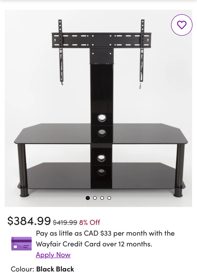 Black Glass TV Stand with Integrated Mount in Video & TV Accessories in Kitchener / Waterloo