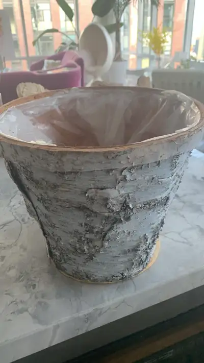 birch  bark plant pot container rustic canadiana  waste basket, View more