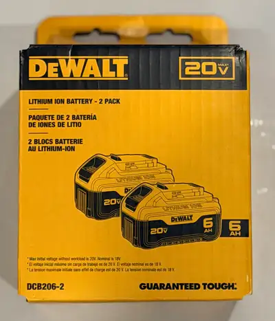 DEWALT 20V MAX Lithium-Ion 6 Ah Battery 2 Pack - New, View more