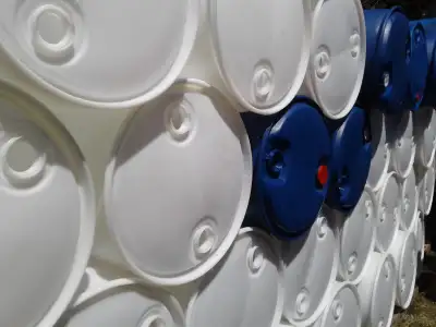 55 gallons plastic barrels, 2 caps on top., View more