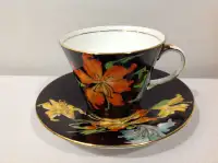 AYNSLEY HAND PAINTED TIGER LILY TEA CUP AND SAUCER SET (1930's)
