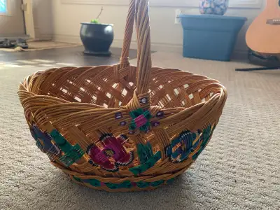 Hand-Painted Wicker Basket, View more