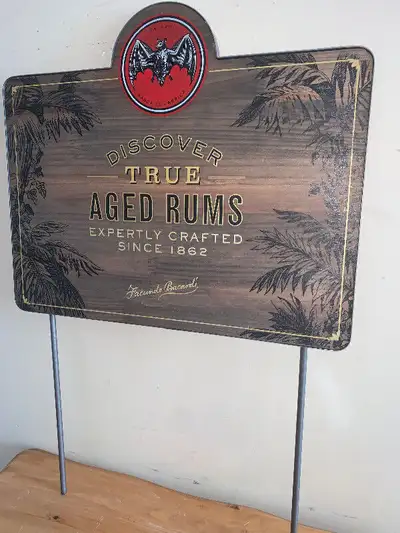 Vintage Bacardi Rum wood sign, Mint This unique and original sign is all solid wood, and has antique...