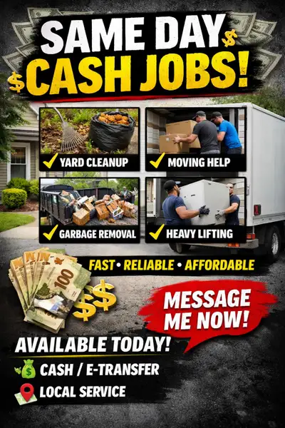 SAME DAY CASH JOBS Need help ASAP? I got you. ✔️ Yard cleanup ✔️ Moving help ✔️ Garbage removal ✔️ H...