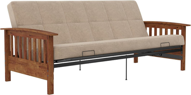 DHP Brixen Walnut Wood Arm Metal Futon Frame with 6-Inch Mattres in Couches & Futons in Mississauga / Peel Region - Image 3