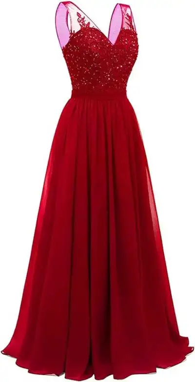 V Neck Chiffon Bridesmaid Dresses 2024 Long Beaded Aline Formal , View more