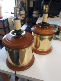 Vintage Set of Hardwood and Brass Lamps..