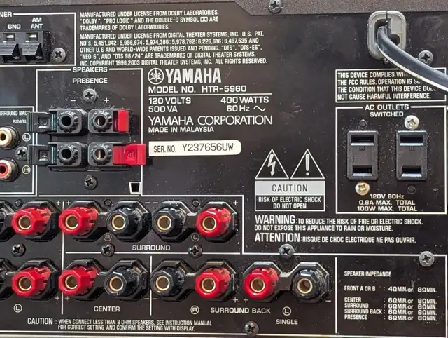 Yamaha HTR-5960 Home Theater 7.1 Receiver Circa 2006 / 805 Watts in Stereo Systems & Home Theatre in Red Deer - Image 9