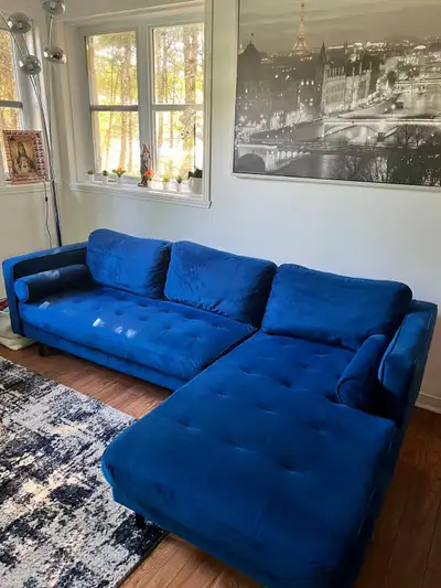 Canapé/ sofa d’angle modulaire bleu velvet, View more