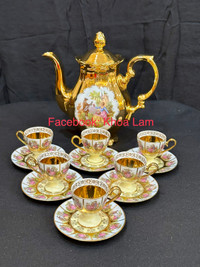 Vintage gold love story Germany egg tea cups 