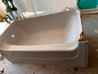 Grey Mirolin 3 piece tub and shower + tap + sliding glass doors
