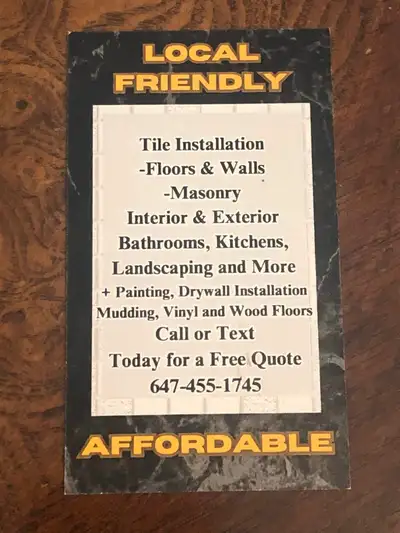 Kyle is your hadiman! Specializing in tiles but wiling to also do drywall, floor installation, lands...