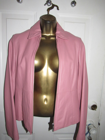 DENIM pink leather zip up long sleeve spring/fall women jacket 6 $69 Black genuine glitter black jac...