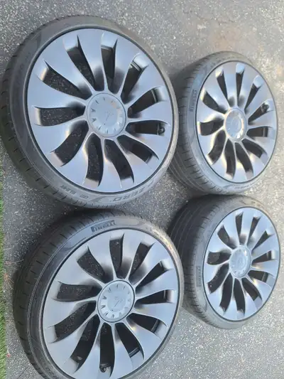 Original Tesla Model 3 Performance Uberturbine 20" Rims Wrapped in Pirelli PZero tires. . Brand new...
