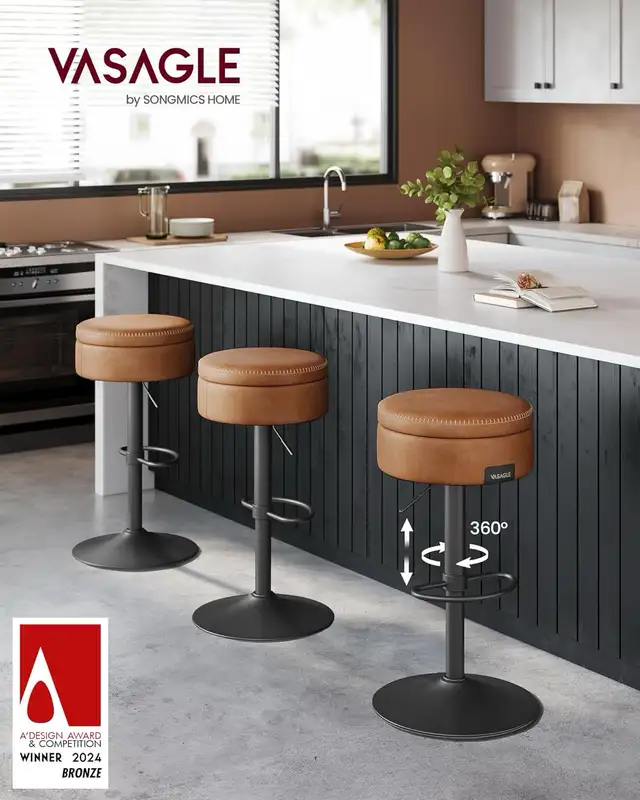 360° Swivel Bar Stool, Height Adjustable Barstool with Storage, in Chairs & Recliners in Markham / York Region - Image 6