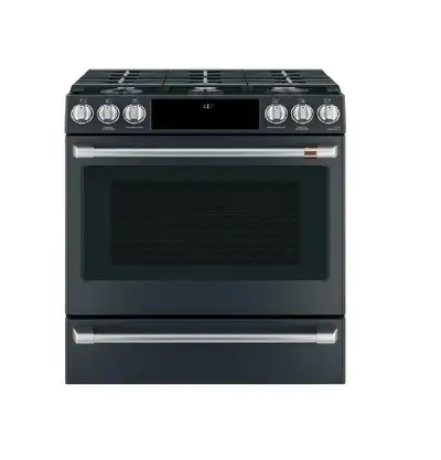 GE-Café 30" GAS stove-matte-Slide In-wifi warranty-$1999-NO TAX, View more