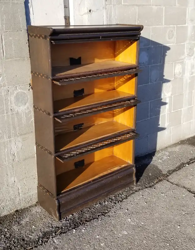 Leaded glass Macey oak 4 tier 6 part antique barrister bookcase in Bookcases & Shelving Units in Ottawa - Image 4