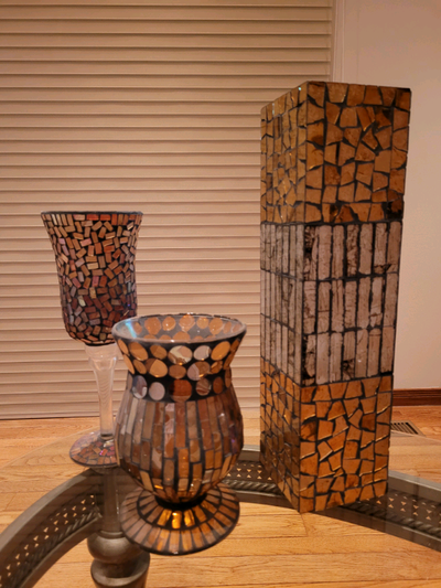 Set of 3 glass mosaic decor, View more