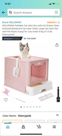 Drawer Style Enclosed Deodorant Cat Litter Toilet Large Cat Litter Pan with Pet Plastic Scoop for Cats Under 8 Kg 17.6 Ib HelloMiao Foldable Cat Litter Box with Lid 