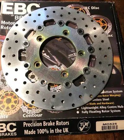 Harley Vrod new front and rear brake rotors from 2009 and newer. These were purchased from Fortnine....