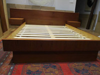 Double, MCM Teak Bed Frame with floating tables
