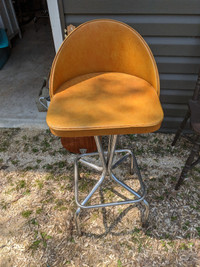 MCM vintage bar stool 1970s funky orange swivel vinyl crome