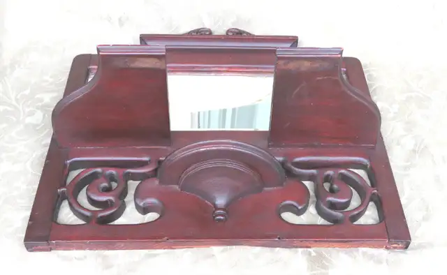 ANTIQUE 19C GEORGIAN CARVED MAHOGANY WOOD WALL SHELVES MIRROR in Home Décor & Accents in City of Toronto - Image 7