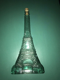Vintage 14" Light Green Glass Paris Eiffel Tower Bottle With Cor