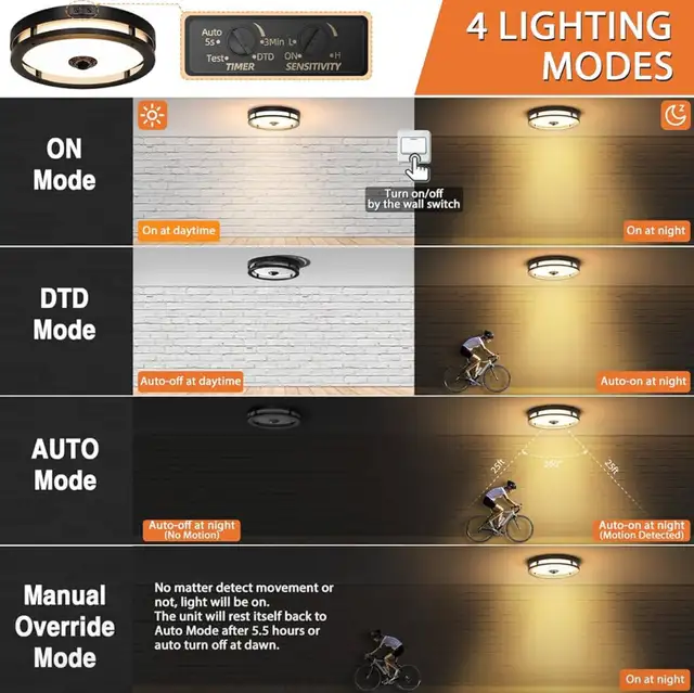  LED Flush Mount Ceiling Light 12” Motion Sensor Dusk to Dawn in Indoor Lighting & Fans in Hamilton - Image 3