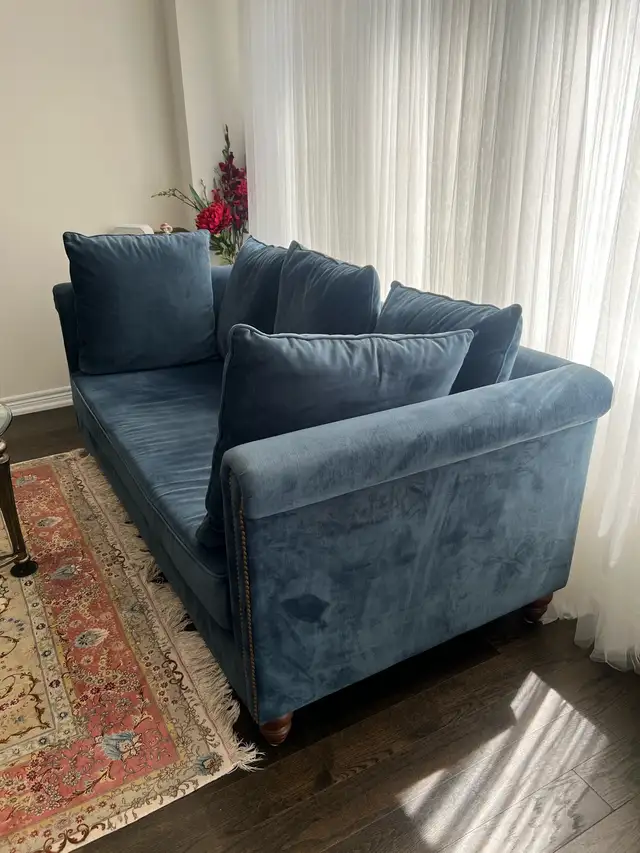 Blue Velvet Sofa, Loveseat & Oversized Armchair Set in Couches & Futons in Markham / York Region - Image 7
