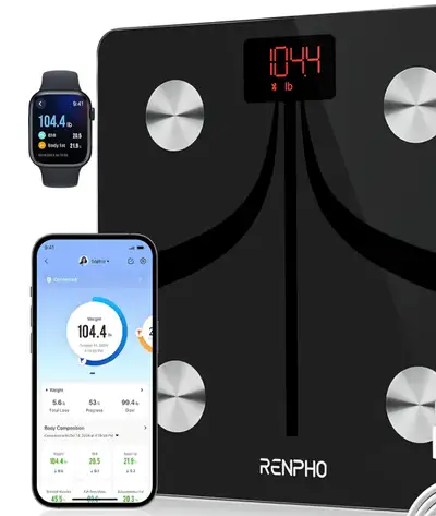 This Renpho smart body scale provides comprehensive health tracking with 13 essential body compositi...