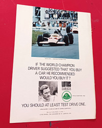 1969 LOTUS CANADA AD WITH GRAHAM HILL RACE CAR CHAMPION - CLASSI