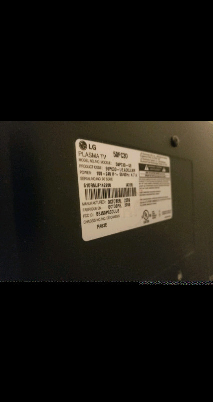 LG 50 inch Plasma TV- for parts 
 in TVs in Mississauga / Peel Region - Image 3